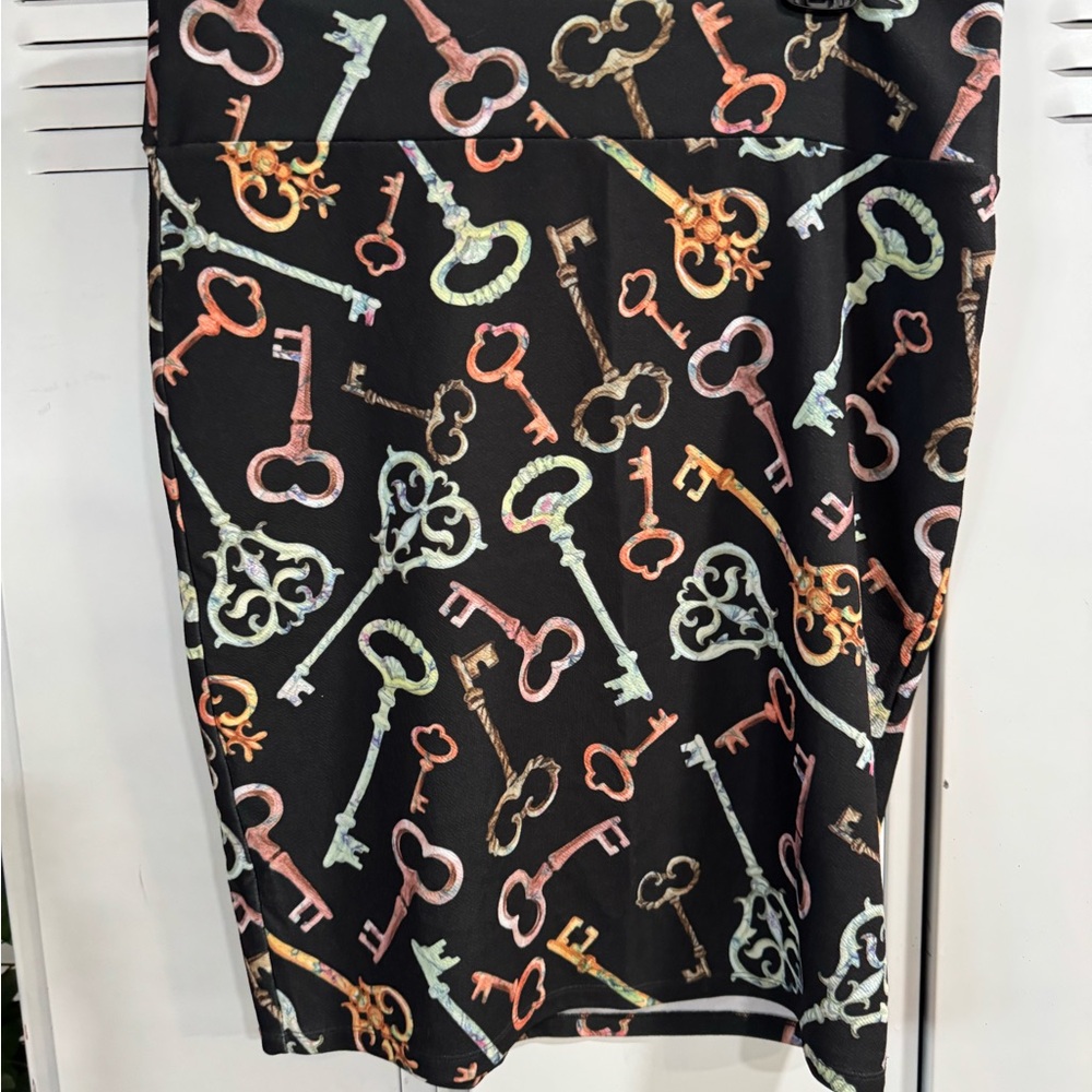 LuLaRoe Black Skirt with Multicolor Pattern
